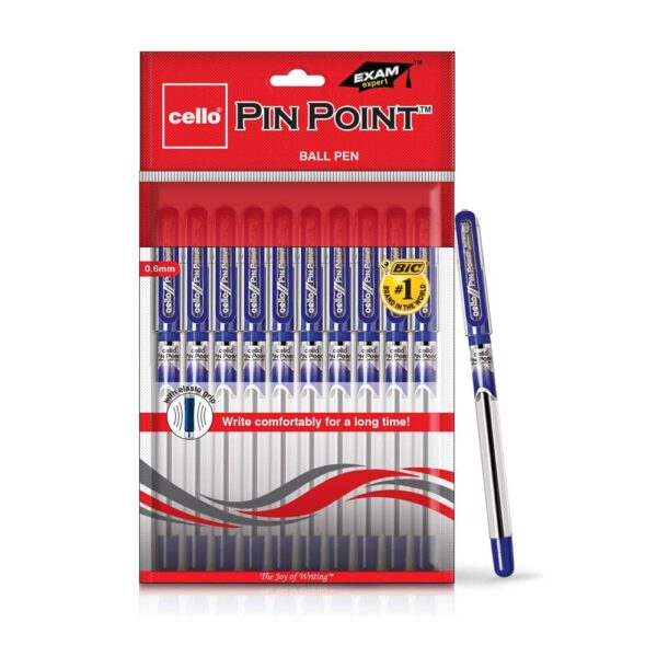 Cello Pinpoint Blue Lightweight Grip Ball Pens, Set of 10 | Best for Students