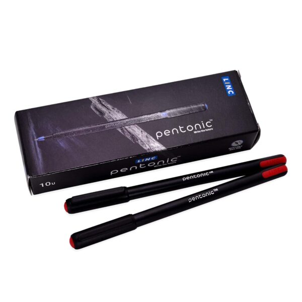 Pentonic 0.7 mm Ball Point Pen Box Pack | Black Body | Red Ink | Set of 10 Pens